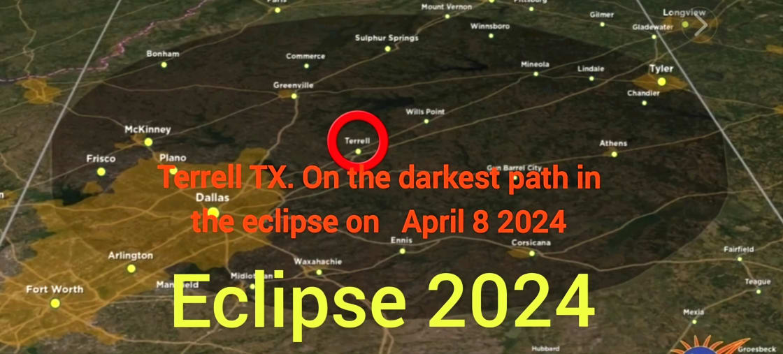 The dark circle is the path of the eclipse, Terrell is right in the center.
