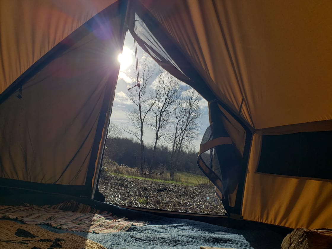 Looking South through the tent doors.