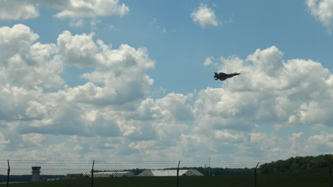 Plane spotting from the end of the driveway during weekly military maneuvering drills can bring pretty cool stuff. This is a stealth fighter jet.