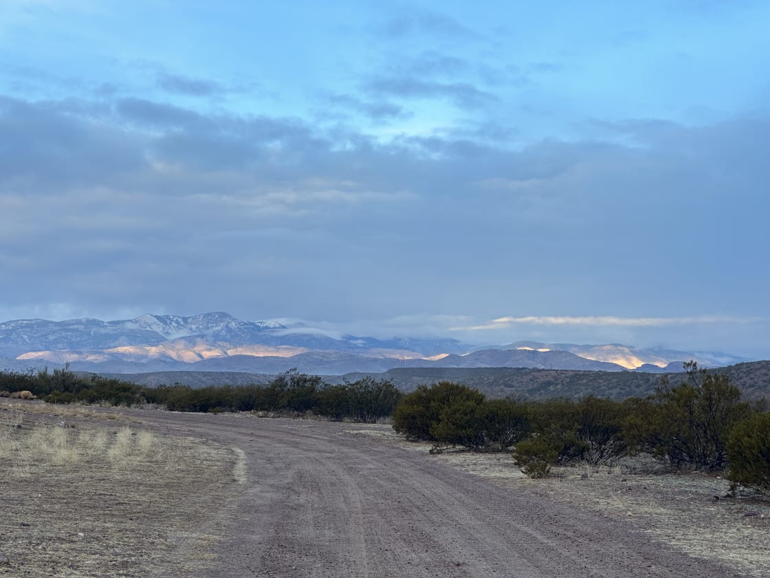 Snowy Magdalena Mountains view from the Perry Farms RV Park. 