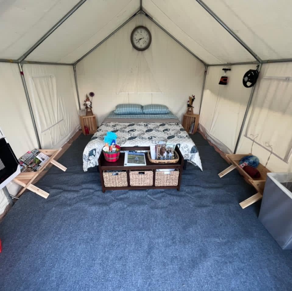 Inside the tent. 