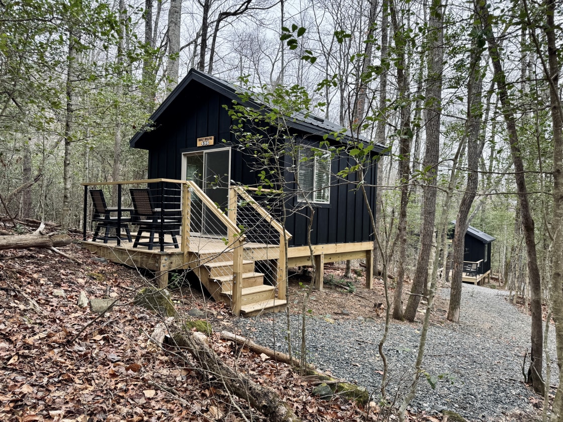 Side angle of your next getaway cabin at Valley Bear Farms in Balsam Grove, NC.