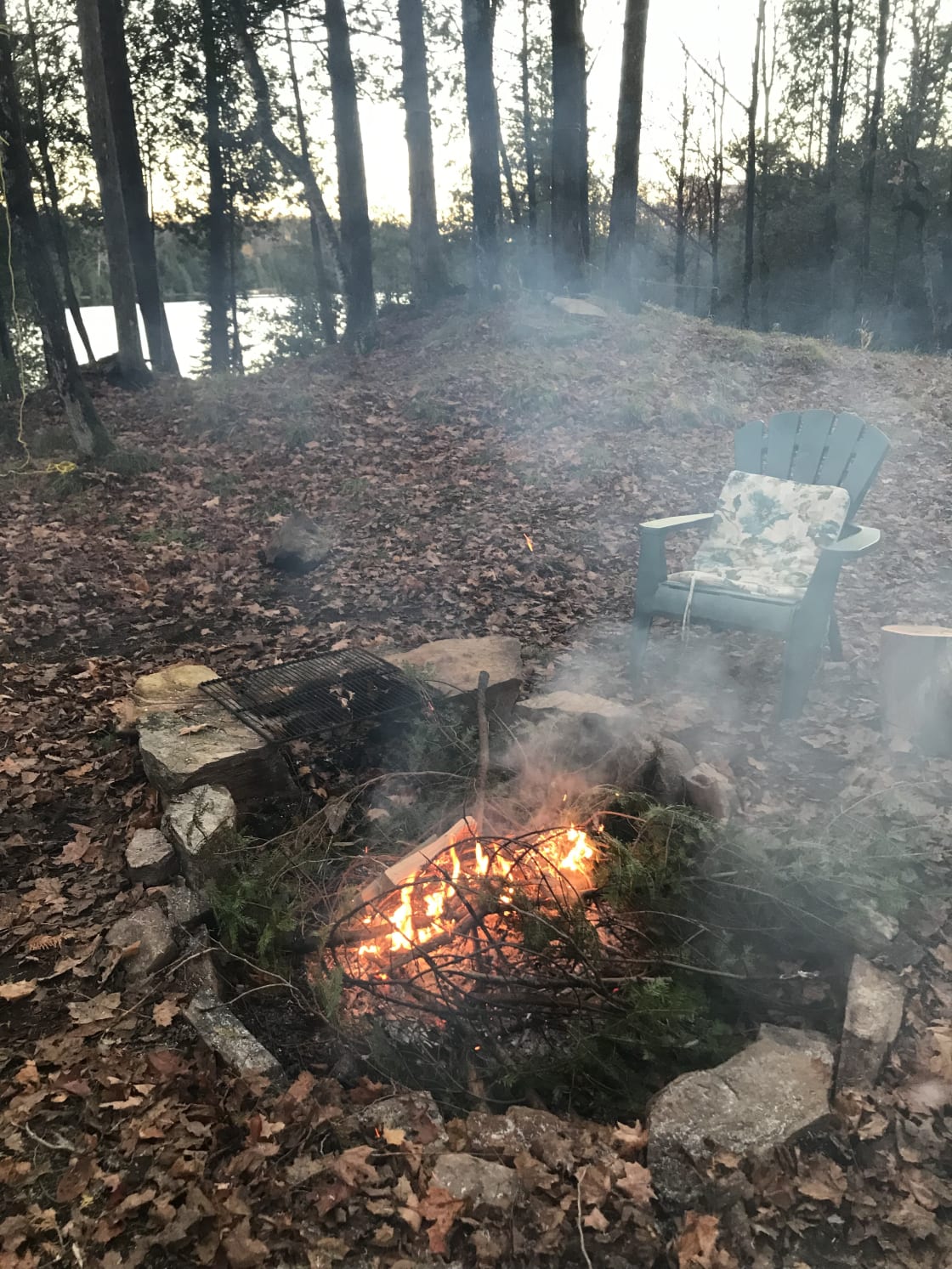 Two fire rings available, one at the top of the hill close to picnic tables and kitchen tent and the other on the shoreline. 
