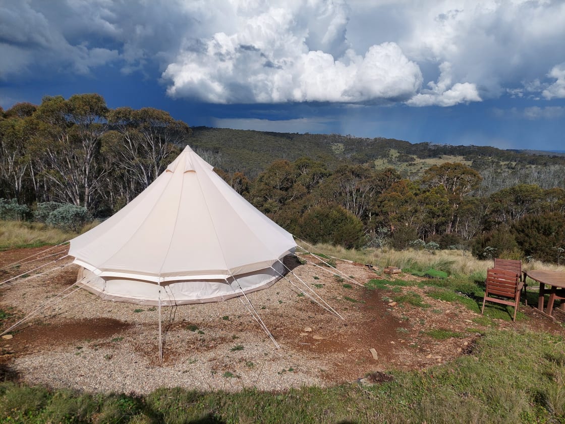 Bell tent site on Ridge near top of the 100 acre property with extensive views towards the East. 