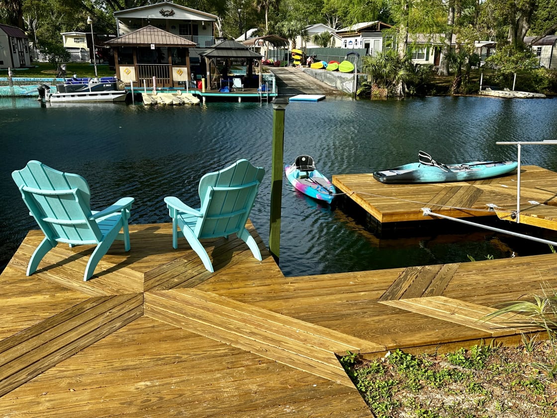 The large custom made deck and floating dock are a great spot to have a cup of coffee or jump in.