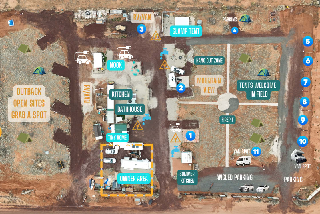 This is a basic overhead of the camp so you can see the various places to park
