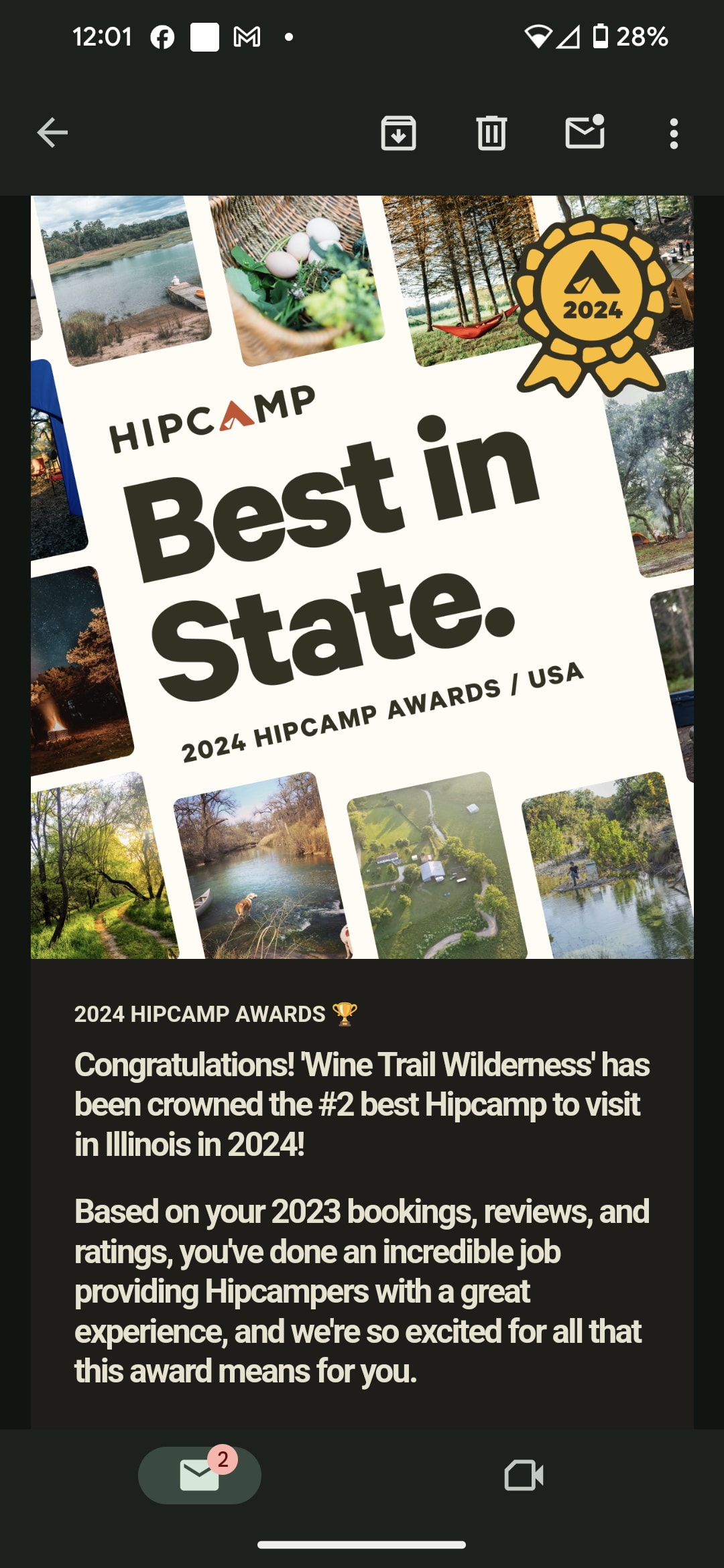 We've been #1 and #3.... This year we're #2. Whatever.... We know that we always try to make you #1 at WTW Hipcamp. 😊🏕️🔥🌛🦉🍷