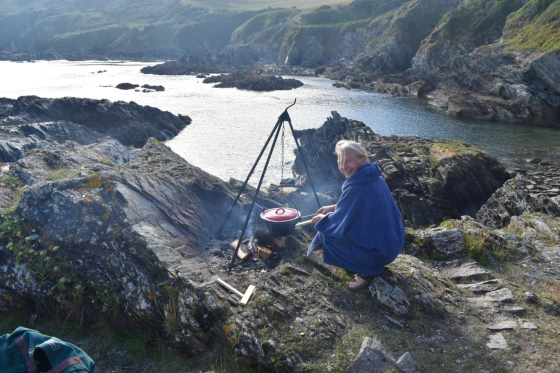 Cooking mussels at Palace Cove Tremeer Farm Yurts Cornwall