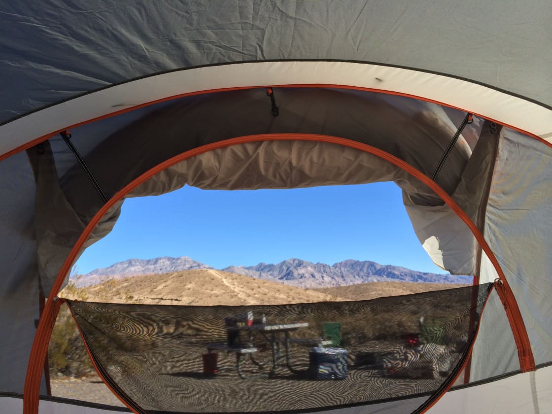 The view out of my tent at Mesquite Springs Campground