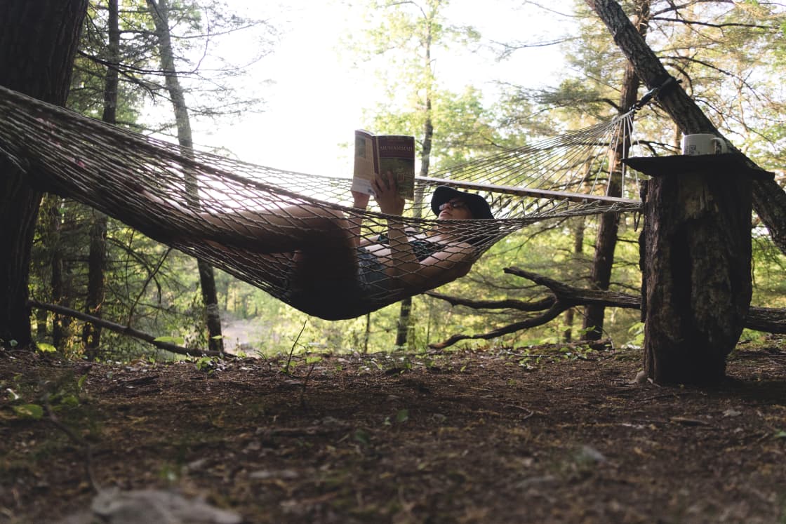 Books and tea is best enjoyed from a hammock overlooking the valley.