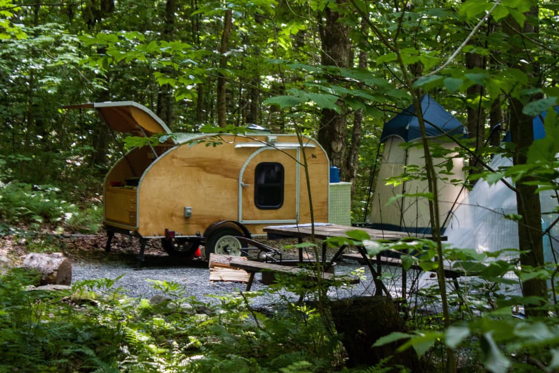 Sweet camp set-up in the woods.