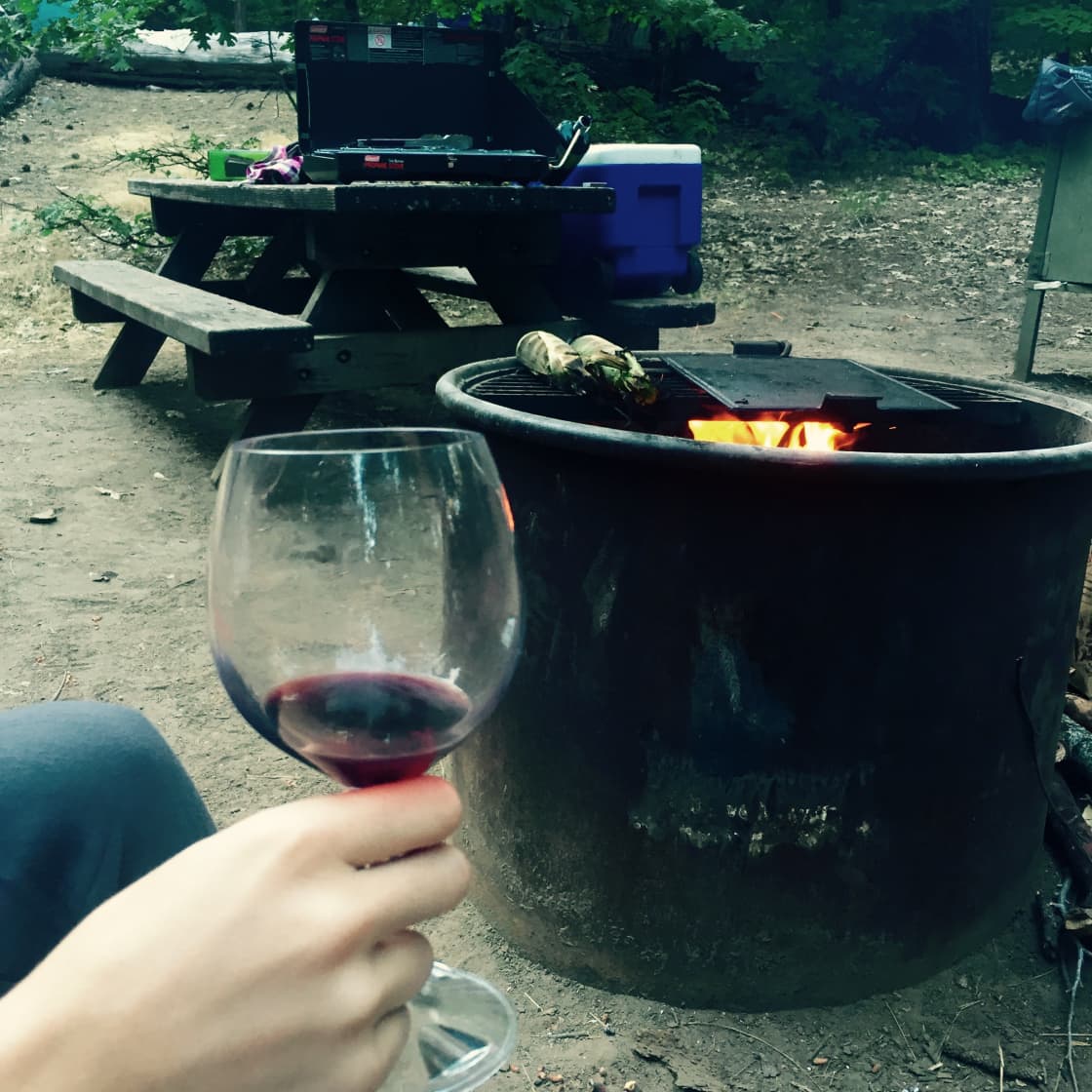 Nice size fire pits and large picnic tables. The wine was our own addition.