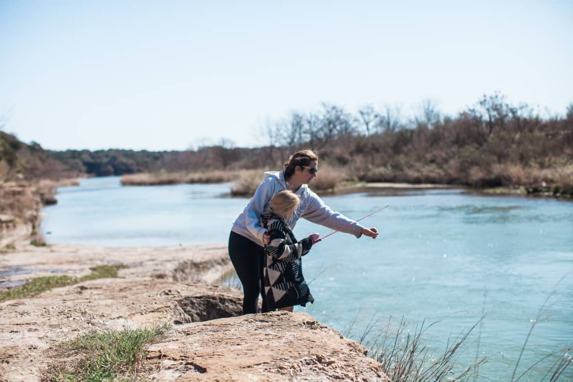 Fishing the Llano River from the ledge of Dos Rios