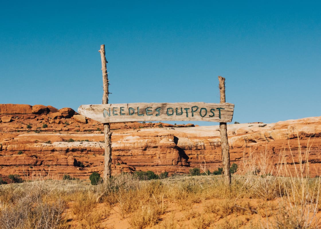 Just before the Needles District park entrance, you'll see a turn for the Needles Outpost Campground! 