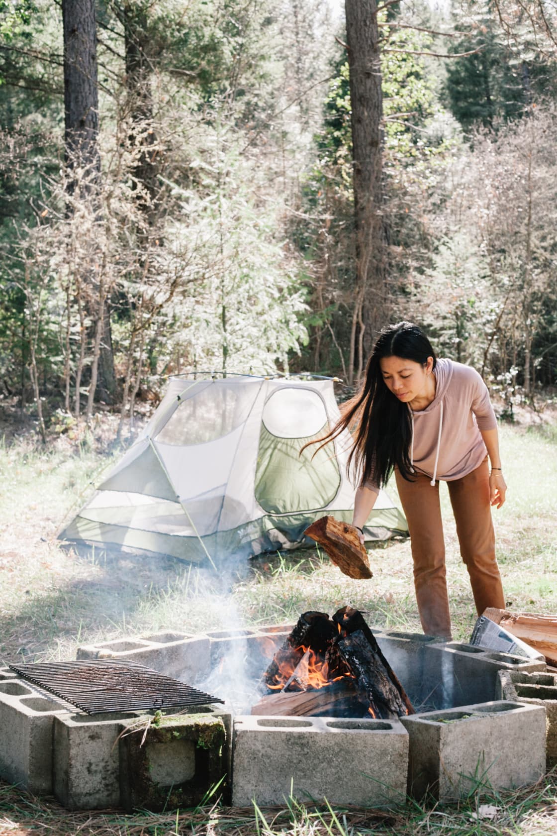 We really love the grill on the fire pit, which makes campsite meals so much easier.
