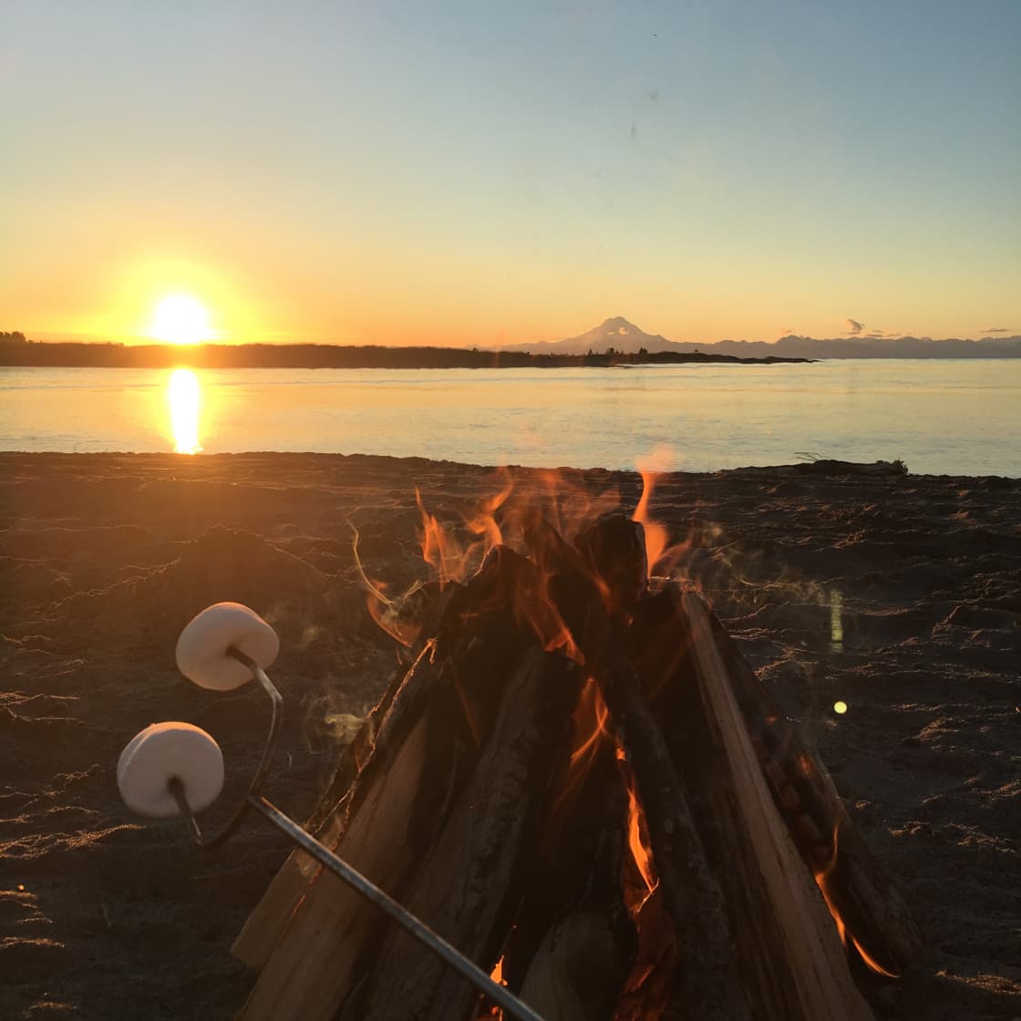 The stunning Kasilof Beach is only 12 minutes south of us! Enjoy a view of the mountain range across the inlet as you roast marshmallows over the fire.