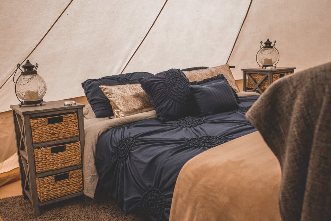 The inside of the glamping tent