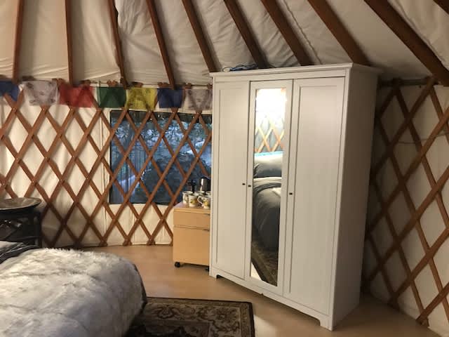 The yurt's storage cabinet