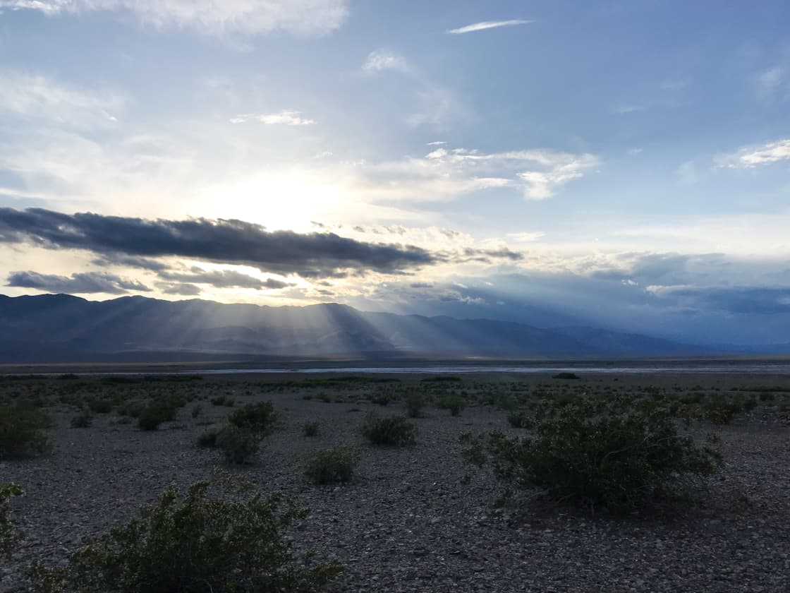 Sun rays beam over Panamint Valley
