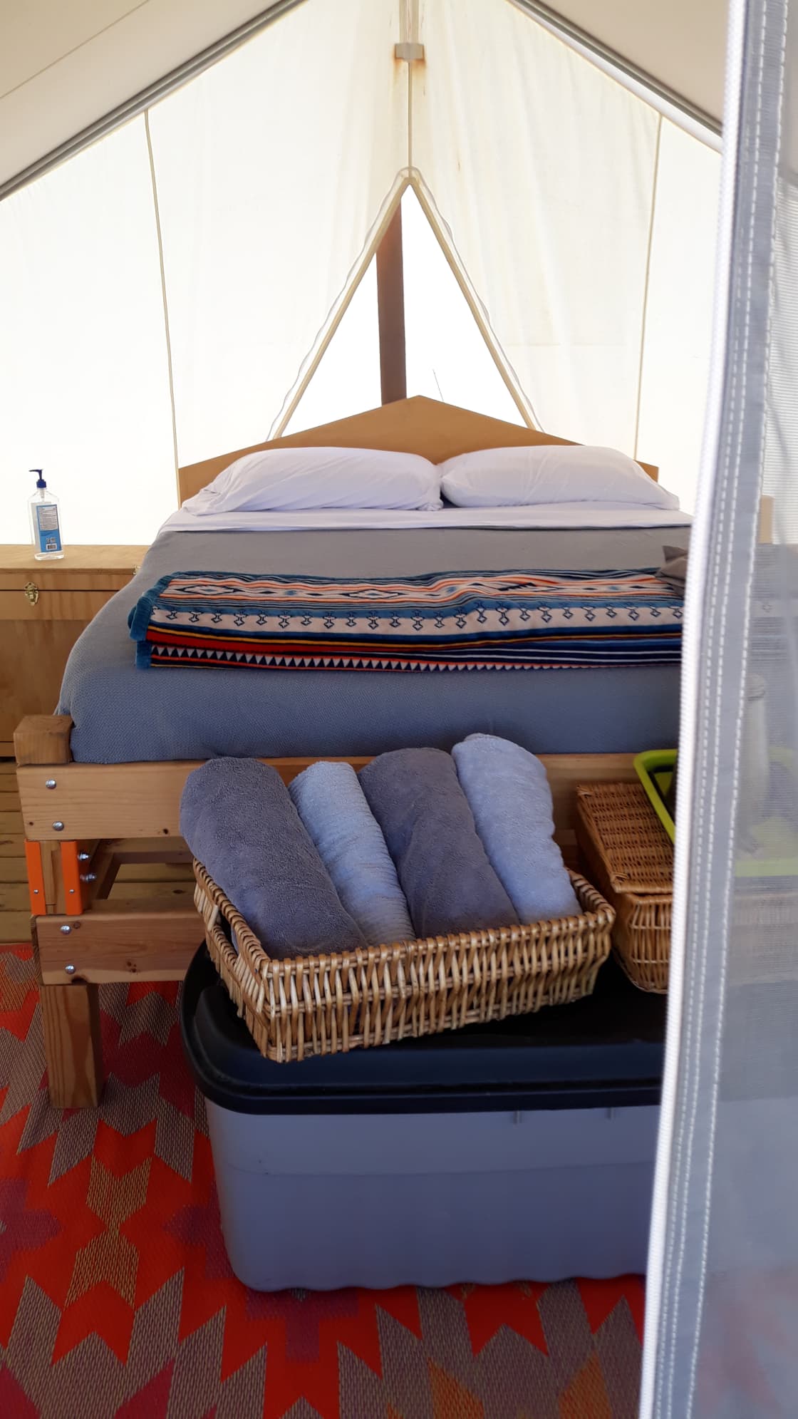 A queen sized bed with memory foam mattress makes this glamping at its best.