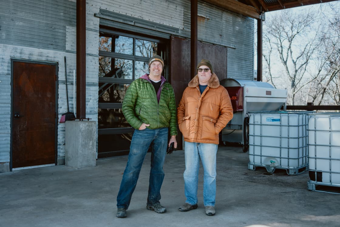 Brothers Chris and Walt, the men behind 4R outside of their winery where all the wine is made