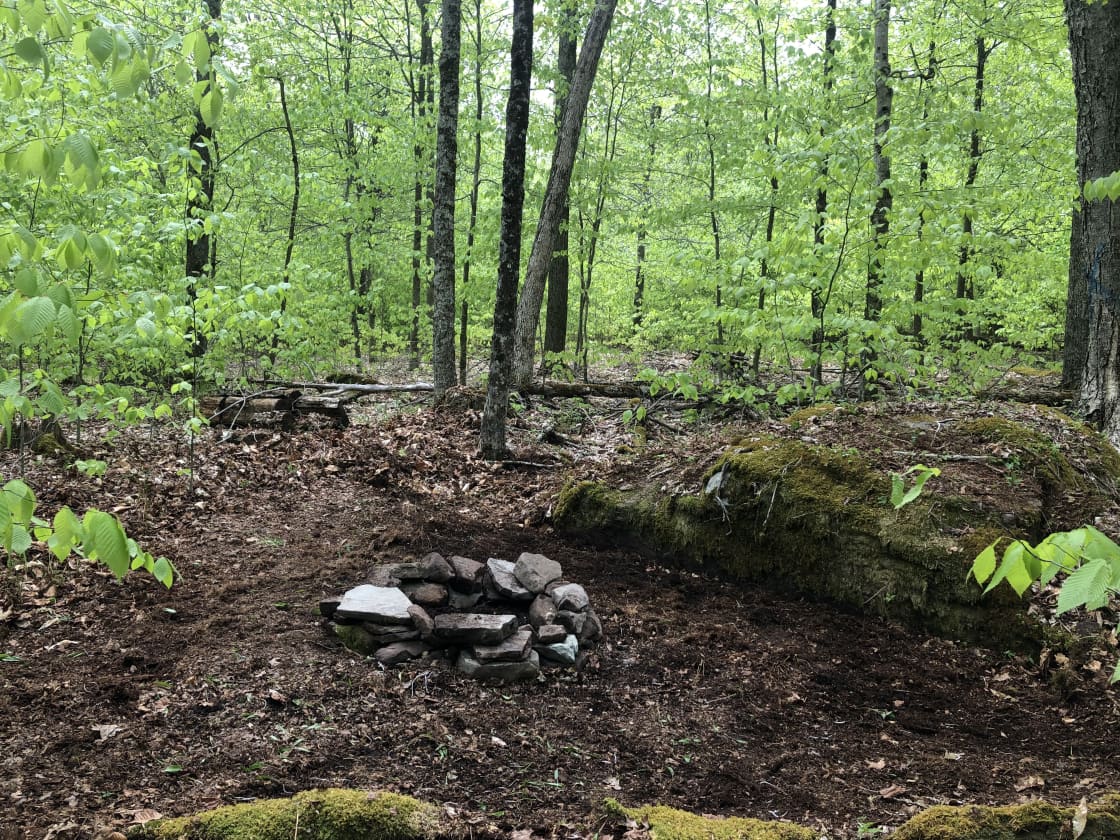 Site 1 fire pit, upper camp. You can still hear the river from this location.