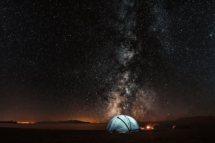 Observe the Lunar Eclipse and Perseid Meteor Shower from this comfortable, fully equipped 8 x 10 two room tent with translucent netting above queen bed with organic cotton sheets, feather duvet, wool Pendleton blanket and amenities. 