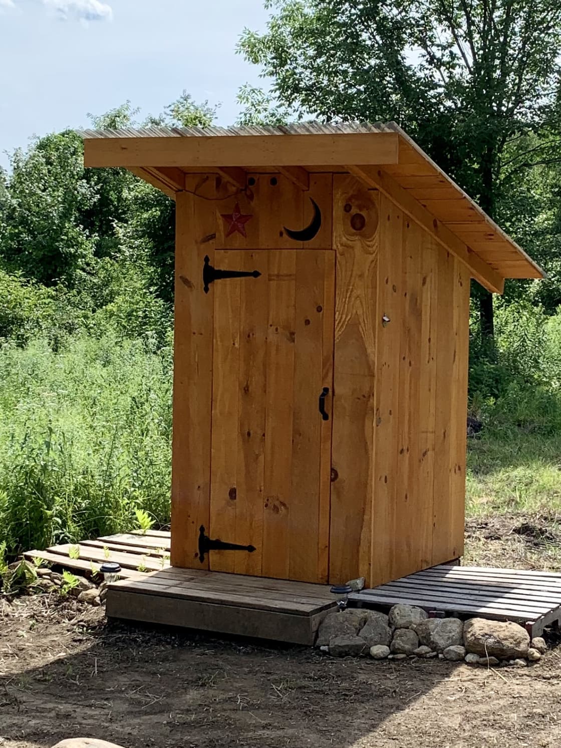 We built an outhouse July 2020. Our old farmhouse has an outhouse and we thought it fitting that our camp should have one also!