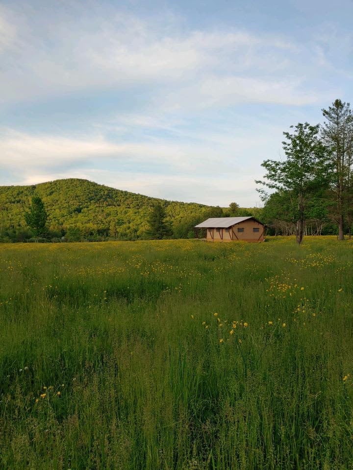 Buttercup is a large, luxe, canvas tent lodge at the tip of a mountain meadow