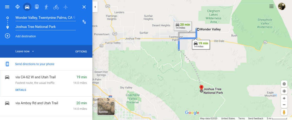 From campsite to north entrance of Joshua Tree National Park is about 20 minutes!  Super convenient to spend the day and be back in time for dinner and stargazing around the campfire!