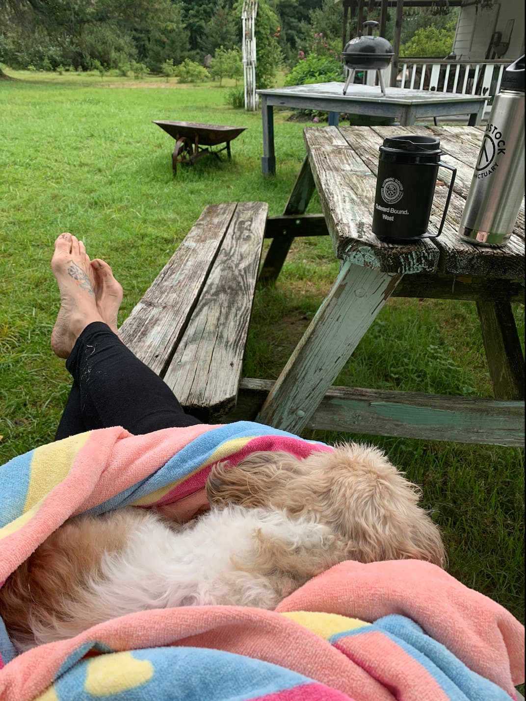 Breakfast coma for "bug", fresh air and quiet for me