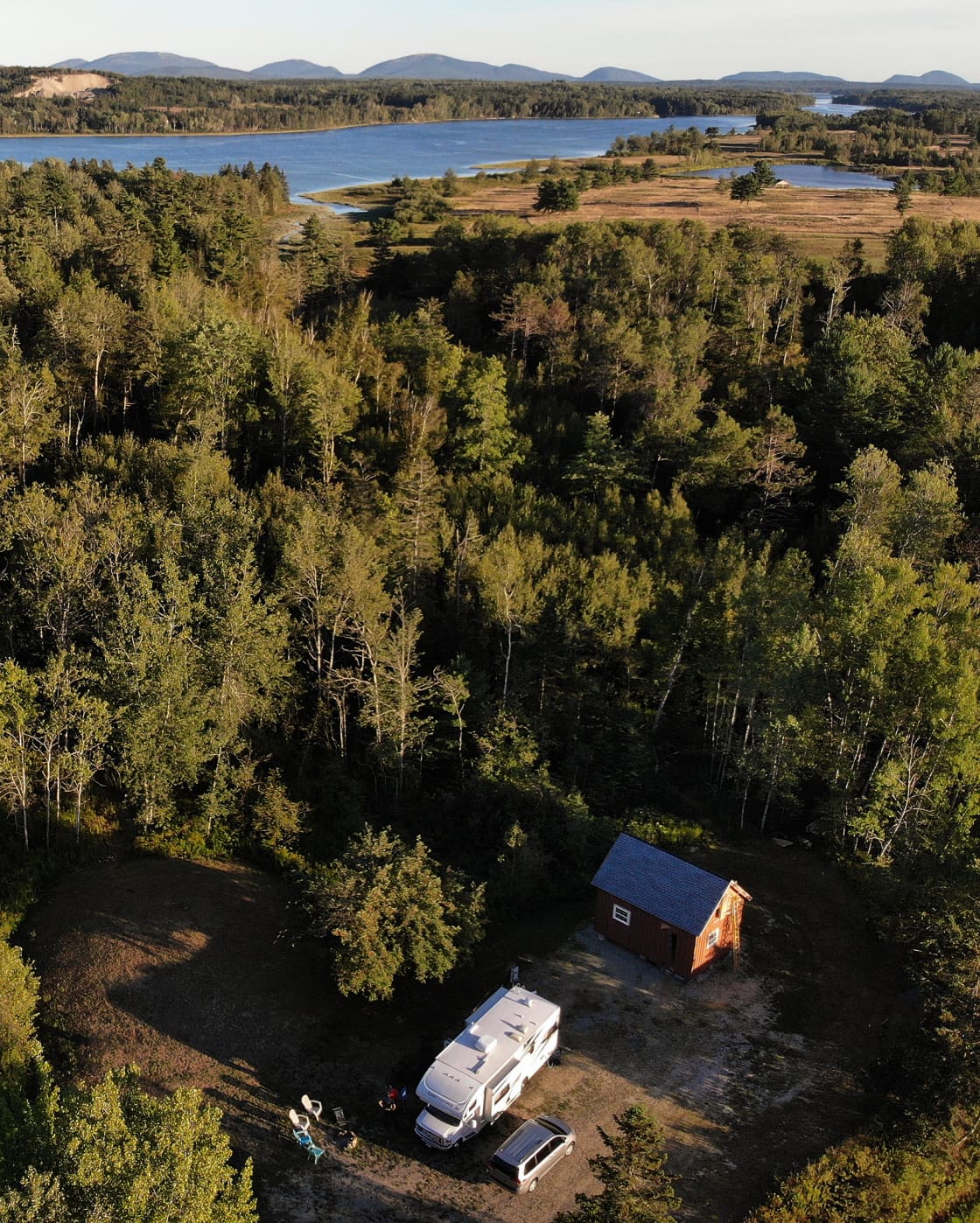 August 28, 2020. Aerial view of Ellie's RV spot including future Airbnb cabin. Image by Daniel Seagull.