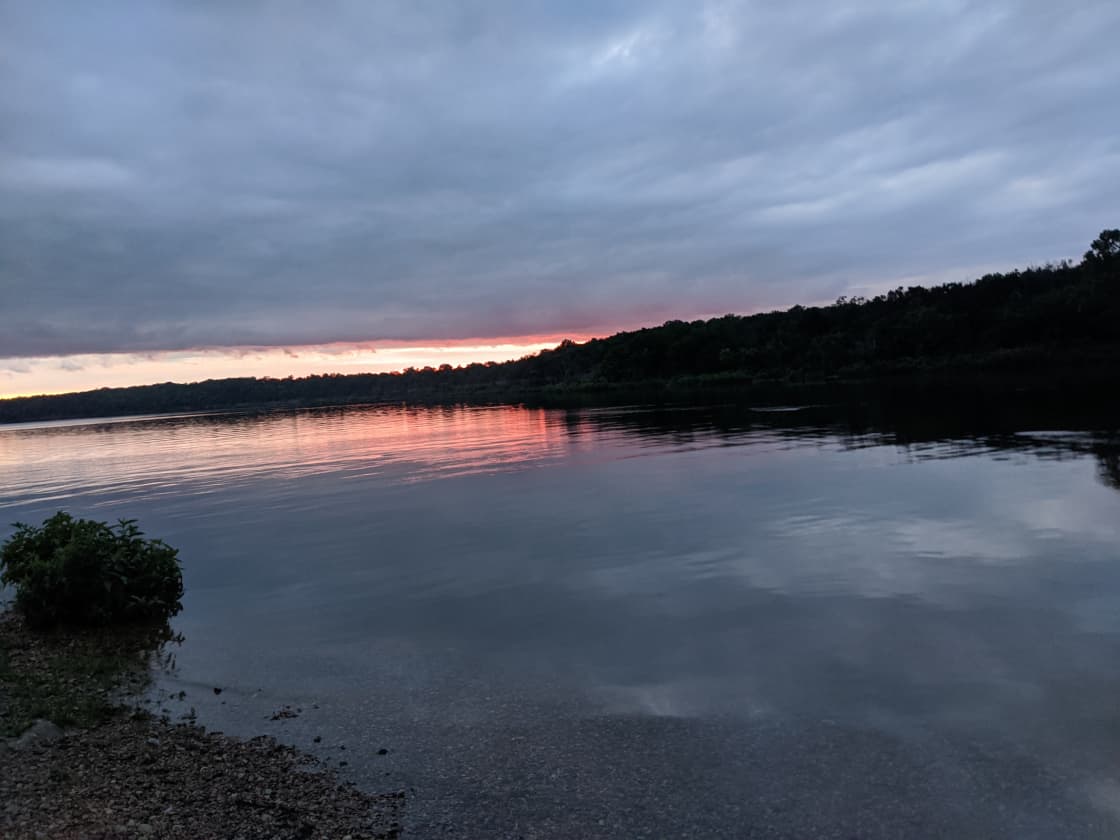 Sunset at the nearby cove of Pomme de Terre Lake.