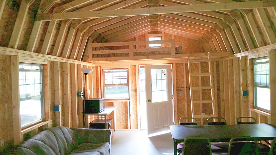 View from the back of the cabin, showing the loft.