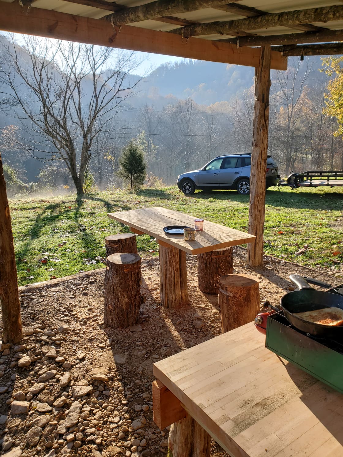 Morning view from the outdoor kitchen.