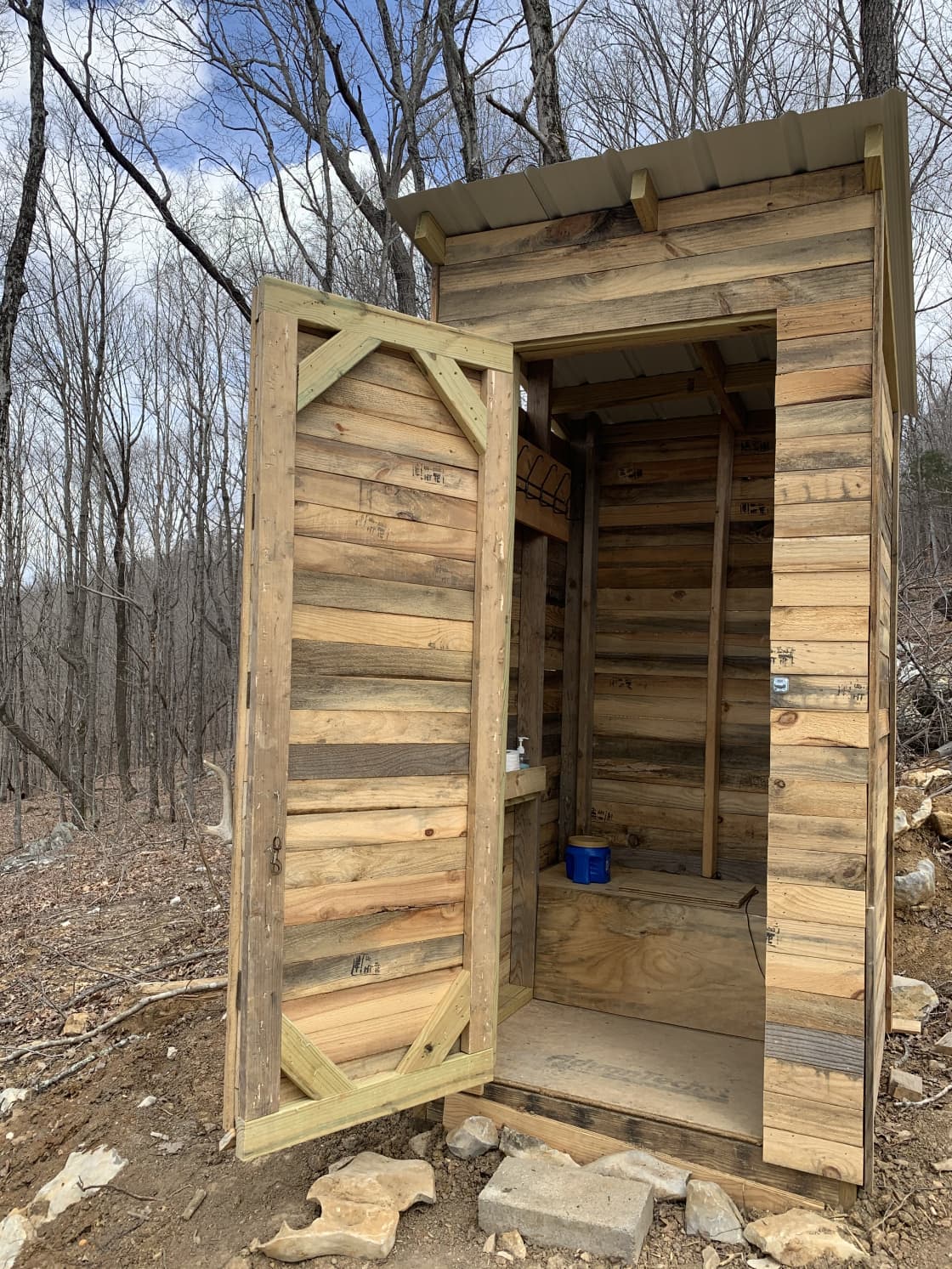Inside the outhouse
