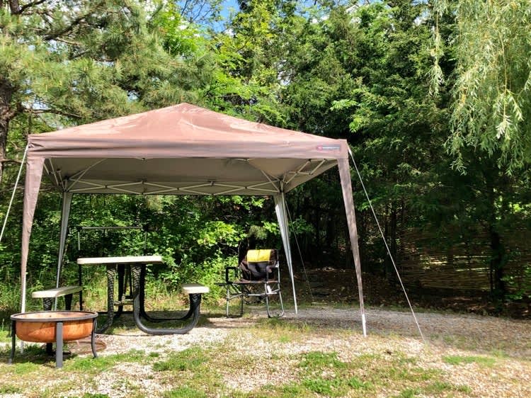 This site currently has a shade cover and camp chair, generously donated by a previous camper. There's still plenty of room for a large tent.