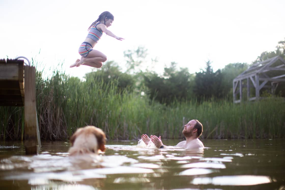 Dock jumping at the pond is very family friendly!