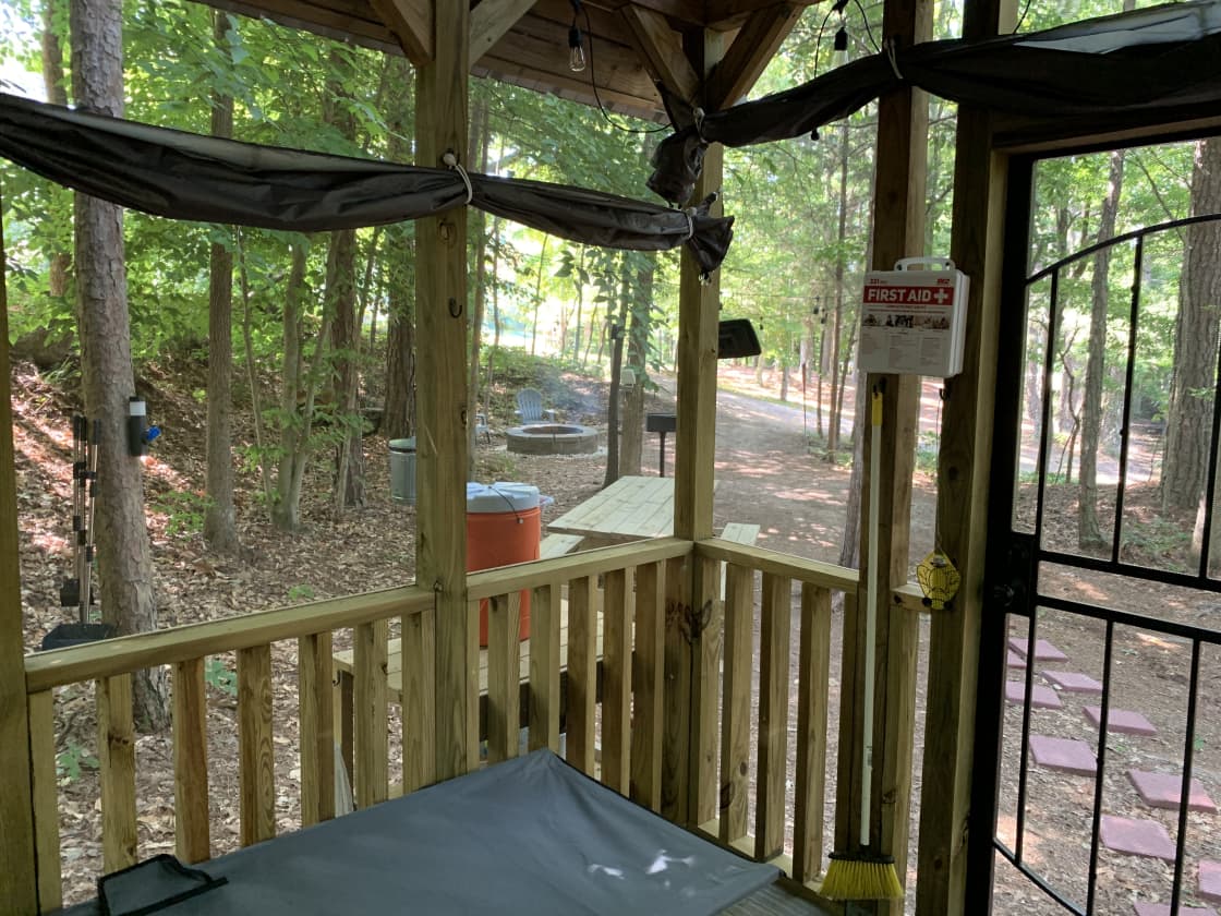 More cabin views- Notice the great sun/shades that can be let down by removing bungie cords from top of panels. The sun shades offer shade and privacy at night if you wish to let them down.