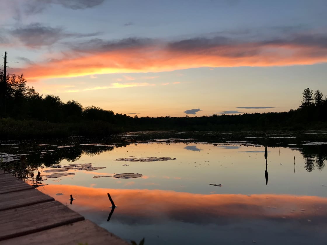Pond from dock at sunset 
