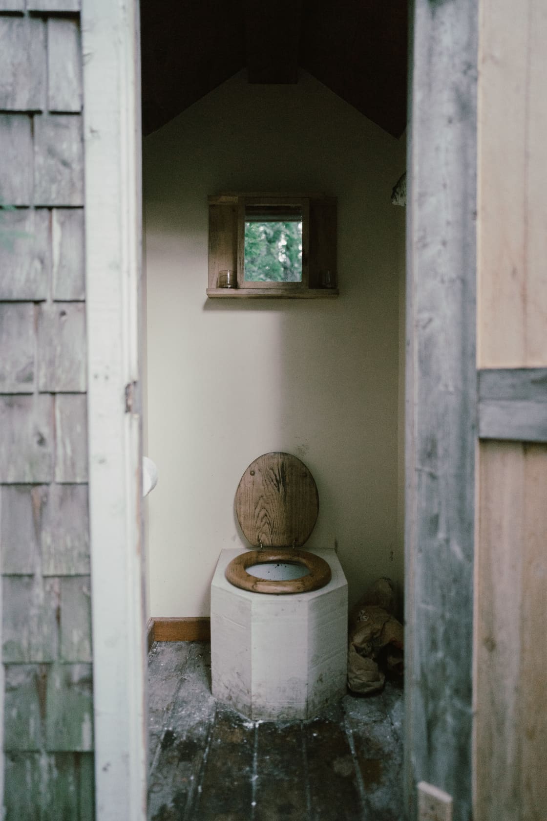 Inside of the outhouse.