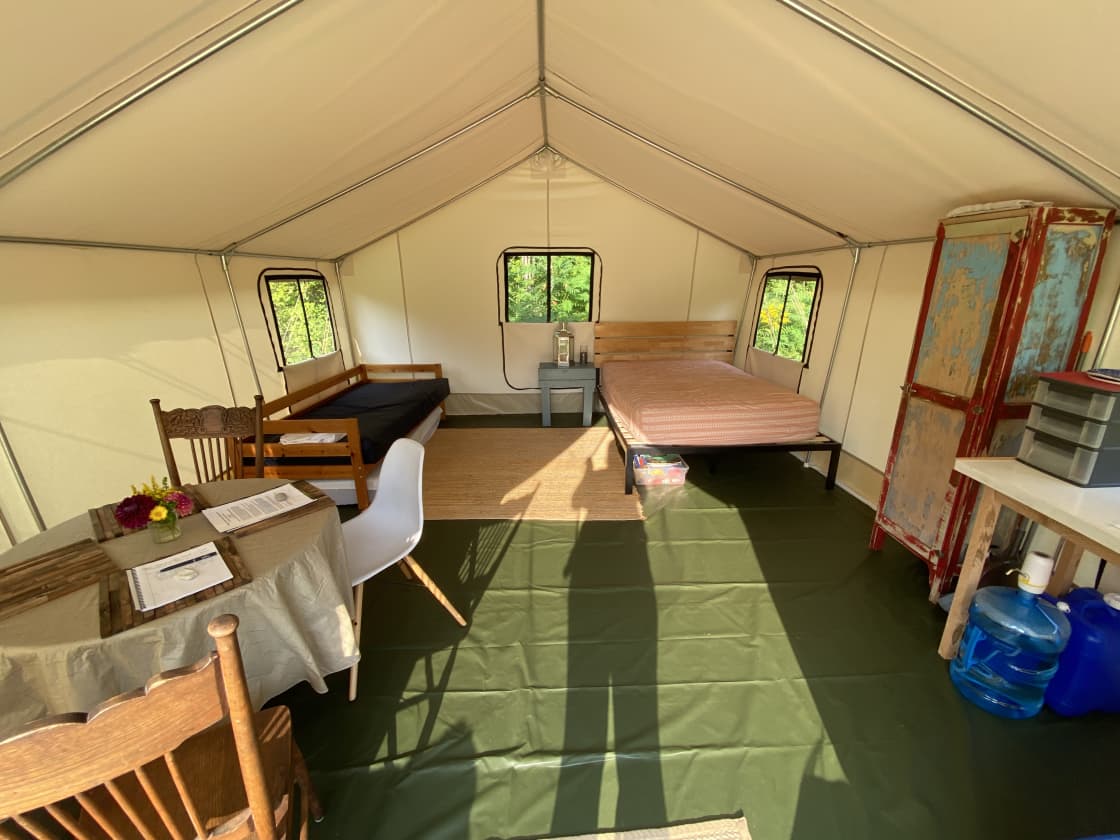 Inside tent 