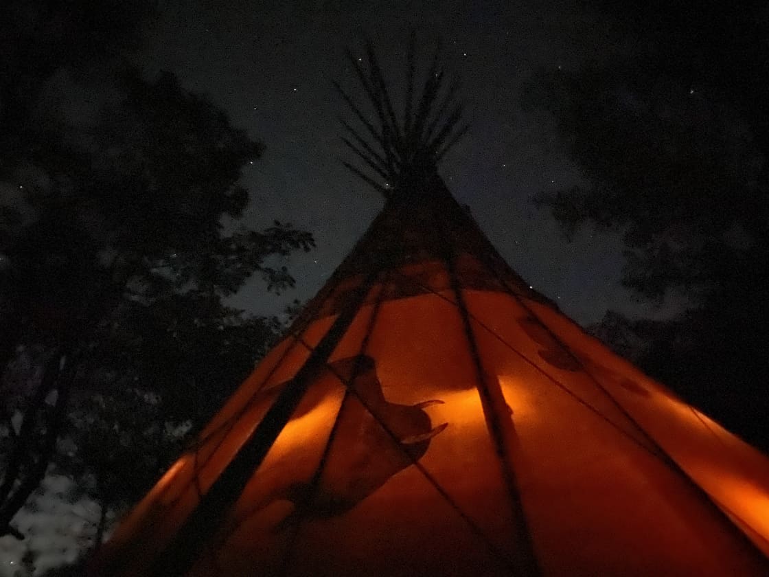 Tipi against the night sky, we have awesome star gazing