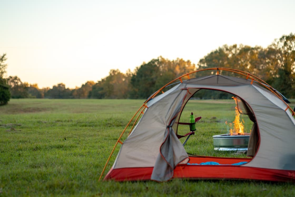 After setting up camp you can relax by the fire and take in a beautiful sunset!