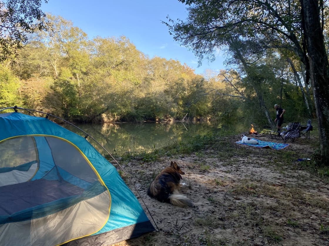 Primitive riverside camping