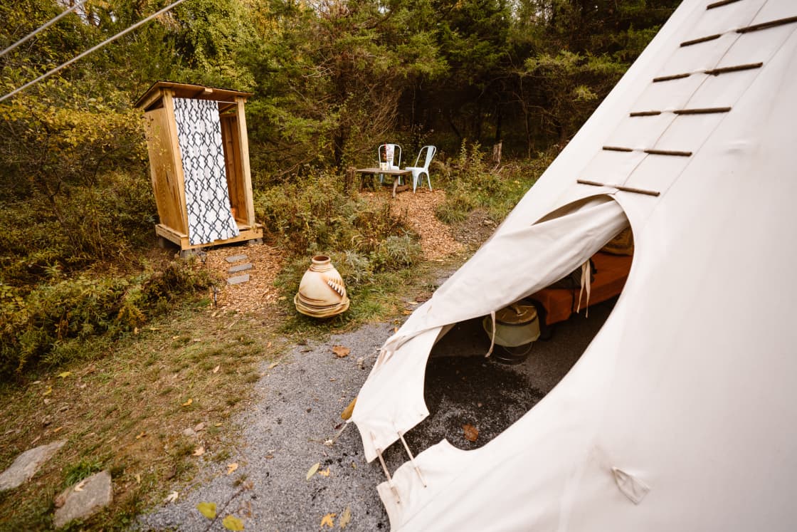 The tipi is easy to enter and exit, but if you're tall you might have to duck down a bit.