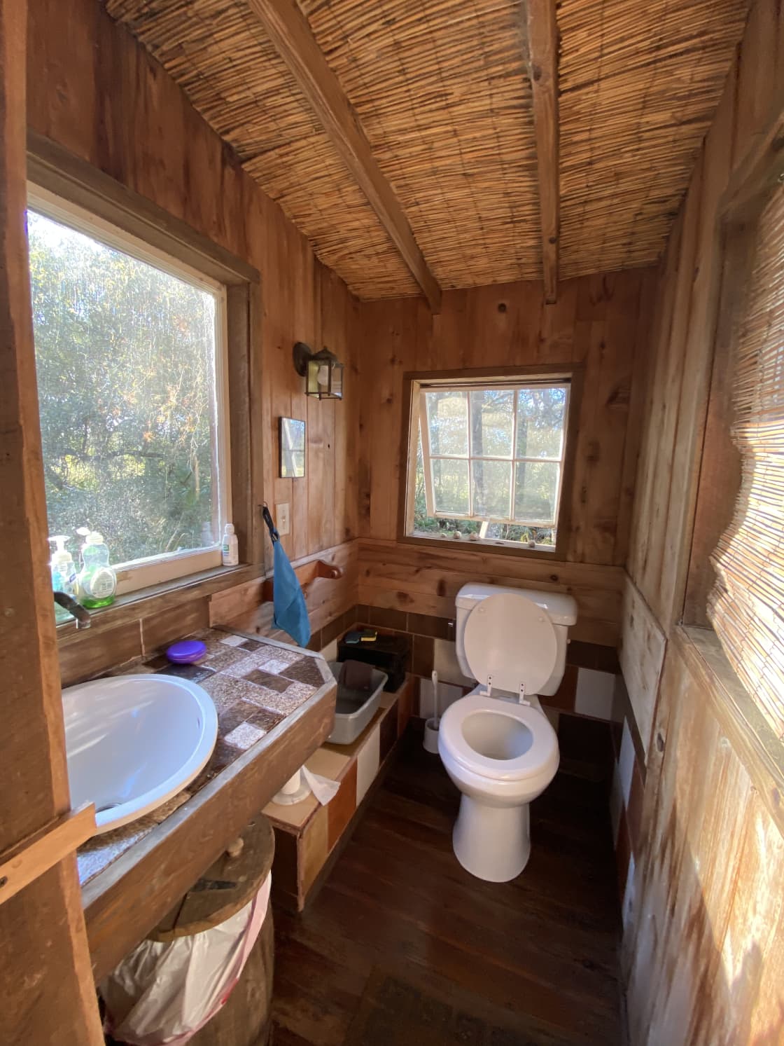 There is not sink in the cabin itself, so you’ll use this bathroom sink for dishes and such (bathroom is detached from the cabin itself, but is just right there on the porch)
