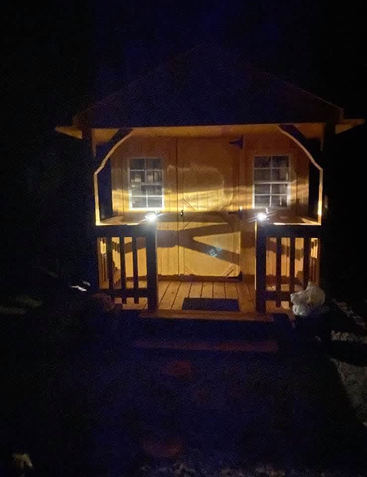 The cabin at night.  