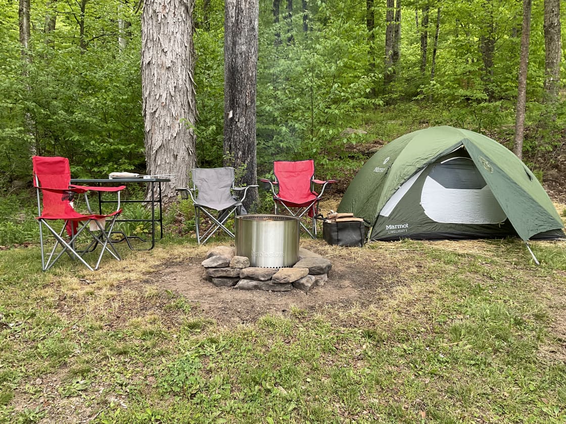 Mountain Tent and Solo Bonfire Smokeless Campfire for Rent.