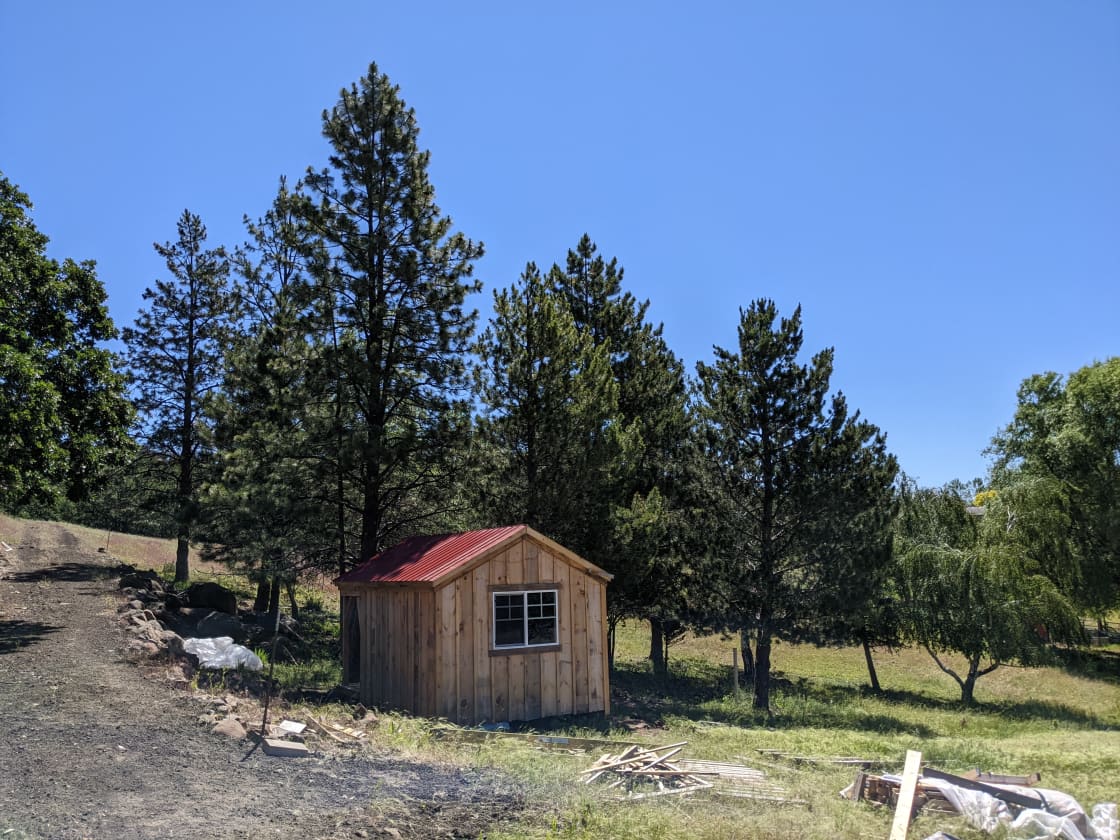 View of the Cabin looking towards the east where the Goldendale Observatory sits beyond the trees